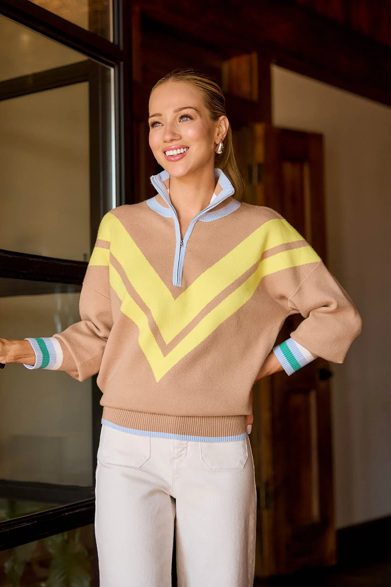 USA Fashionn | Collin Tan Knit Zip Up Sweater