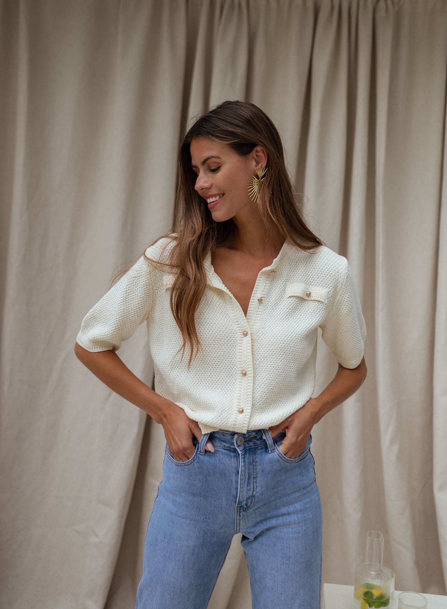 USA Fashionn | Ecru Sophie Short Sleeve Sweater
