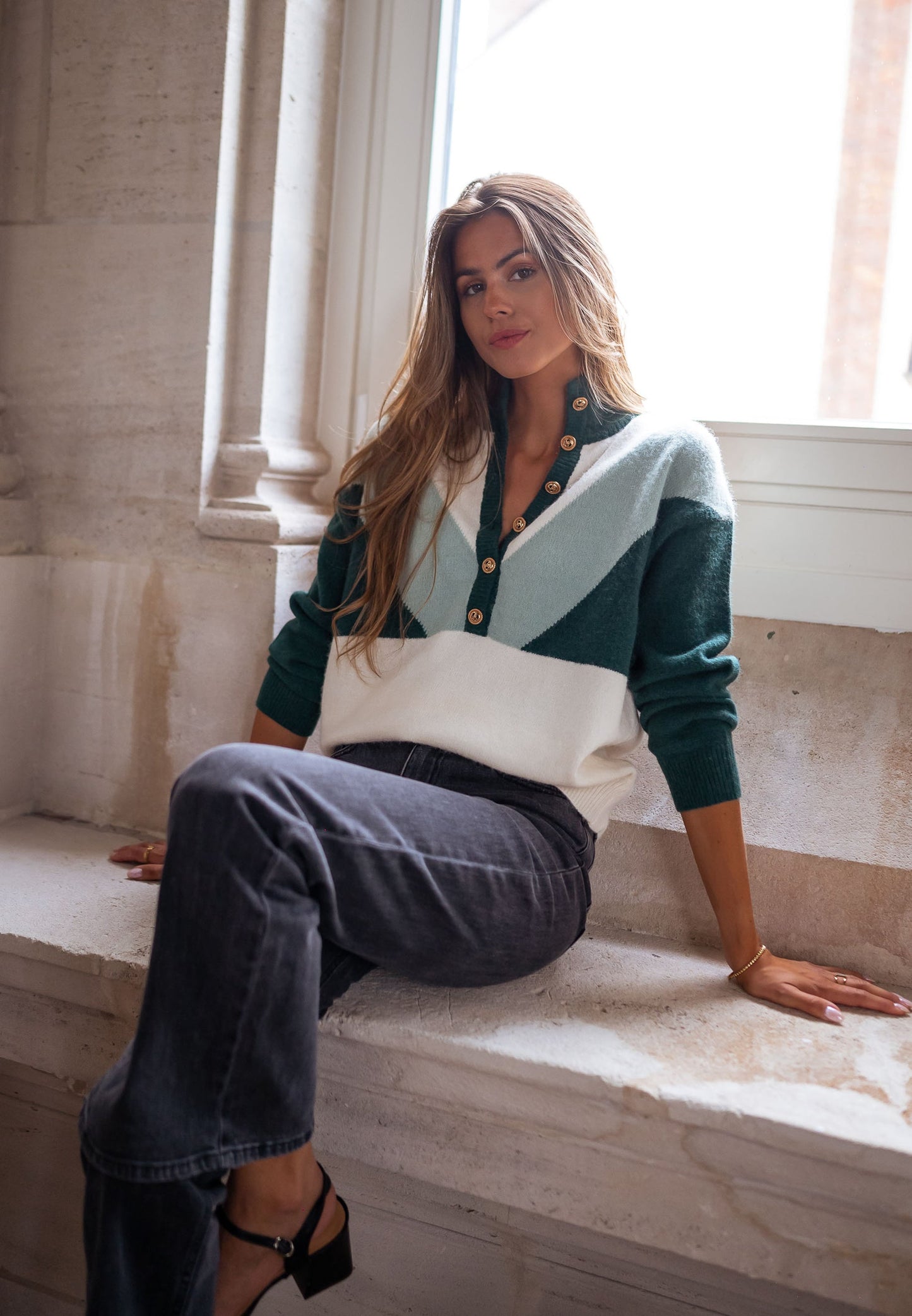 USA Fashionn | Green and Ecru Neve Sweater