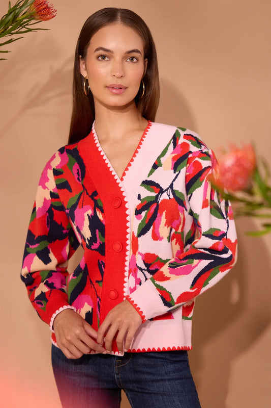 USA Fashionn | Leslie Red Floral Cardigan
