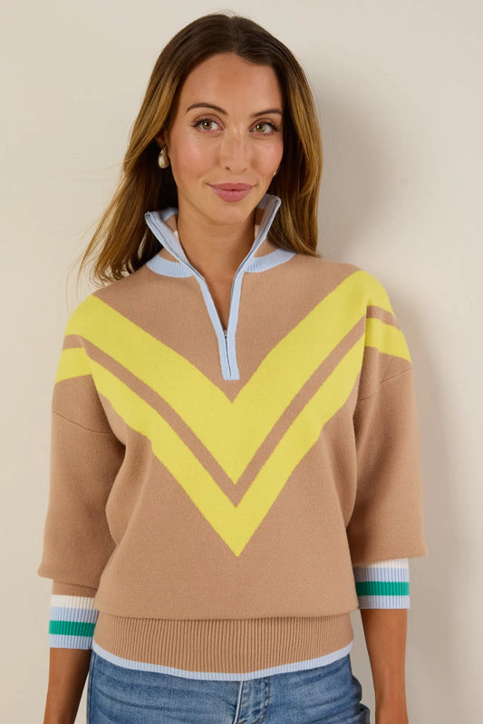 USA Fashionn | Collin Tan Knit Zip Up Sweater