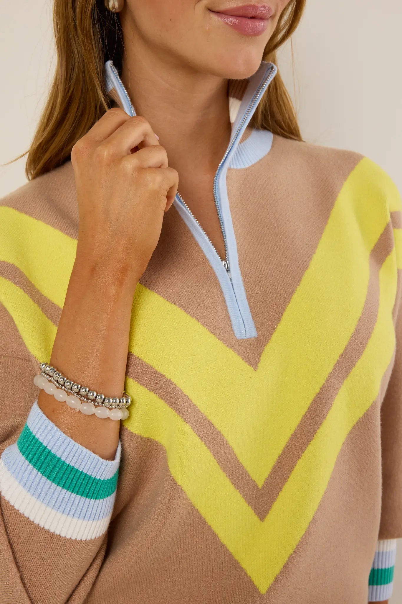 USA Fashionn | Collin Tan Knit Zip Up Sweater