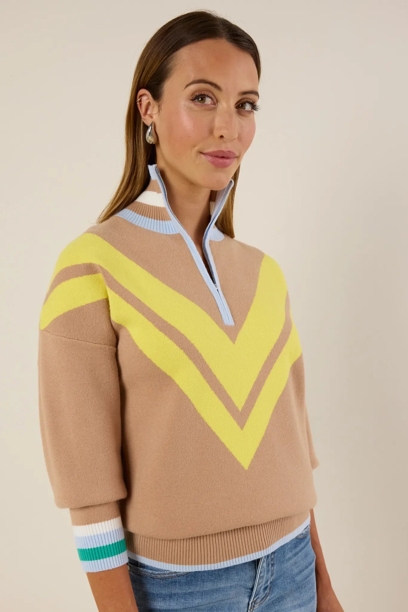 USA Fashionn | Collin Tan Knit Zip Up Sweater
