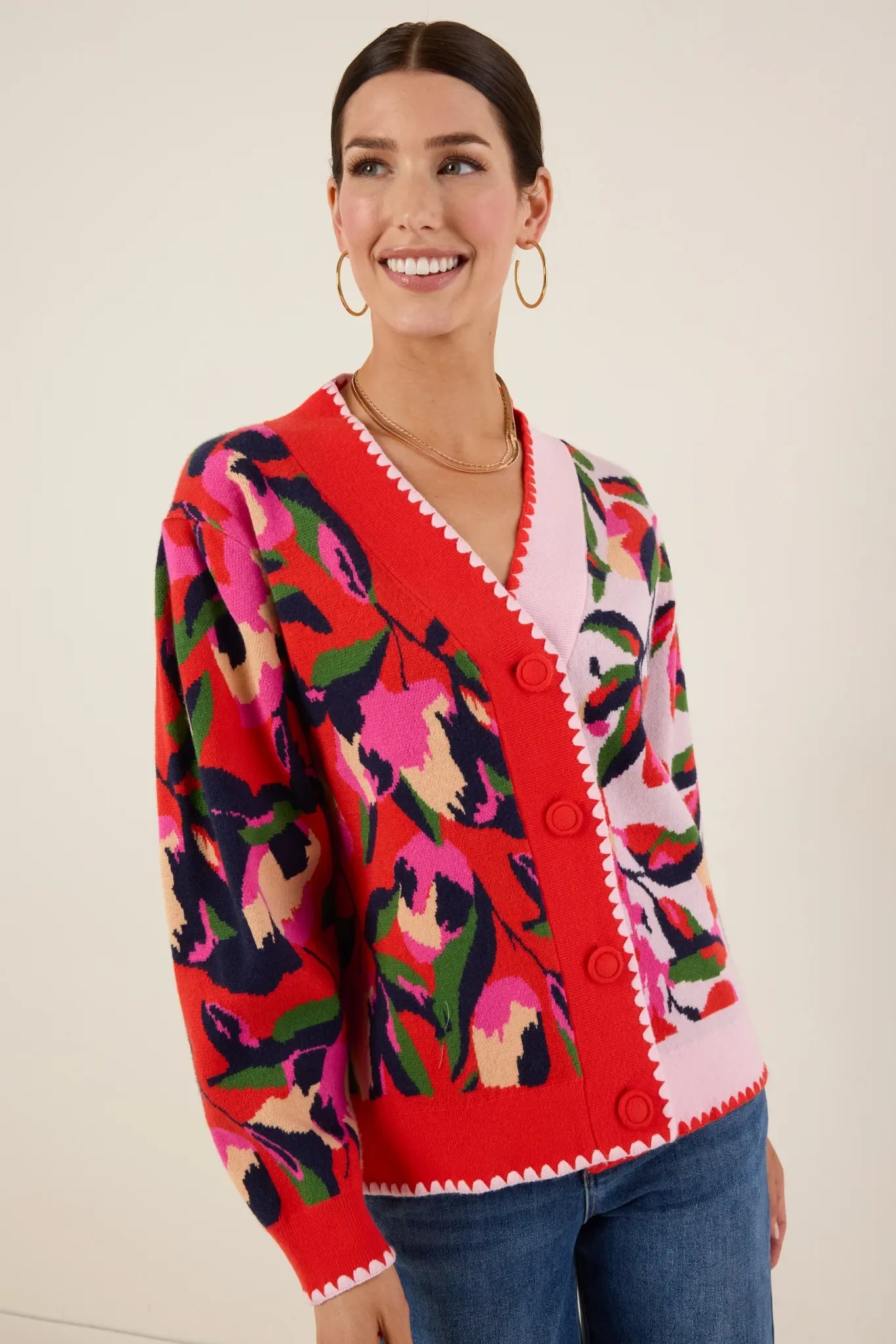 USA Fashionn | Leslie Red Floral Cardigan