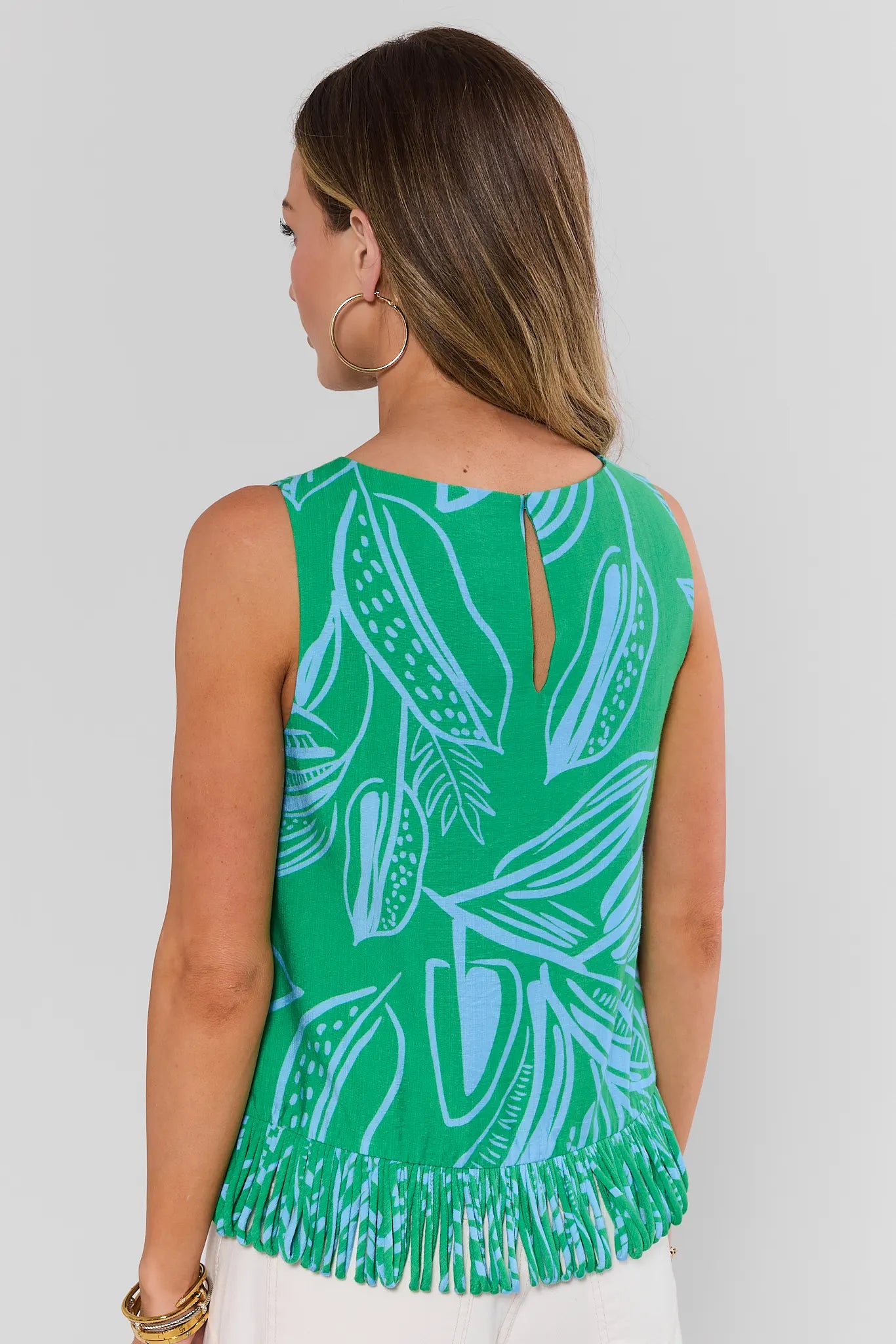 USA Fashionn | Angelina Green Printed Fringe Top