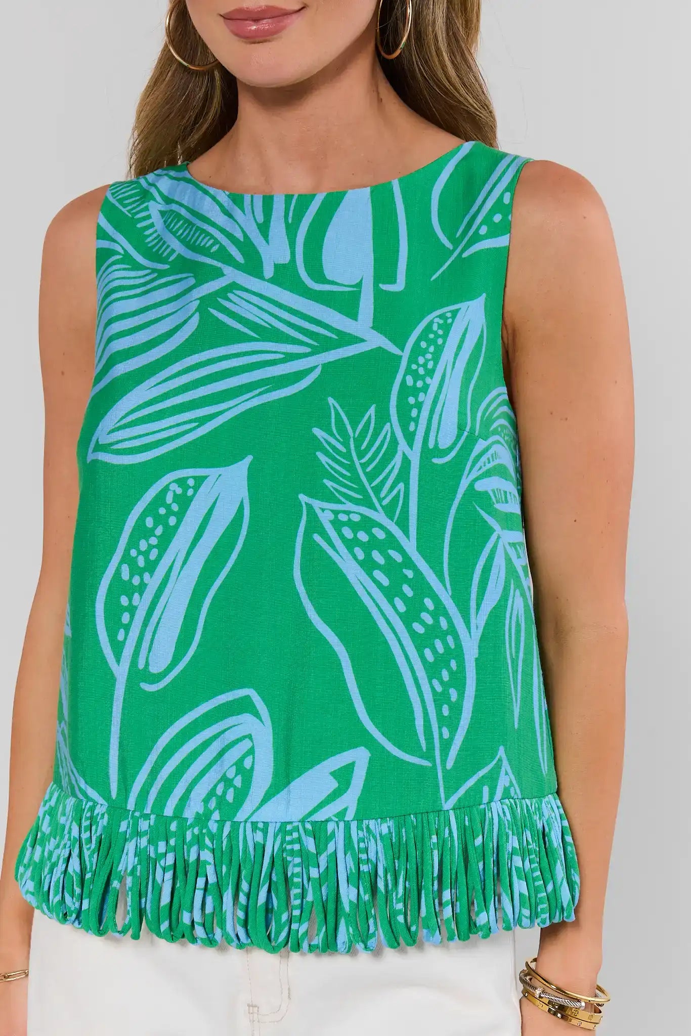 USA Fashionn | Angelina Green Printed Fringe Top