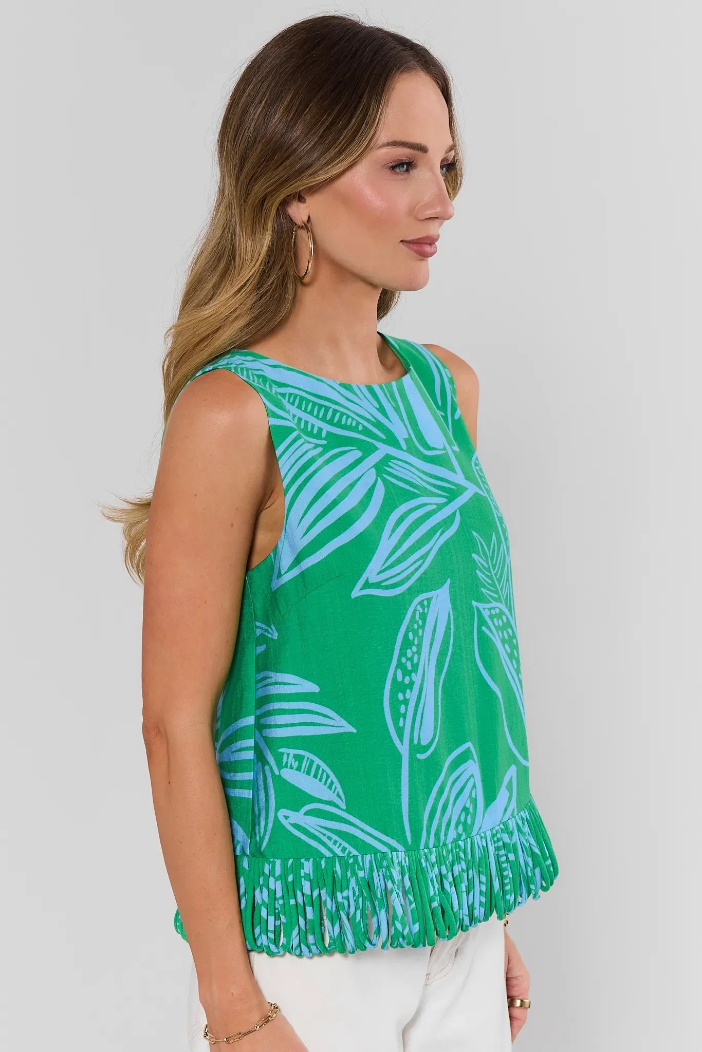USA Fashionn | Angelina Green Printed Fringe Top